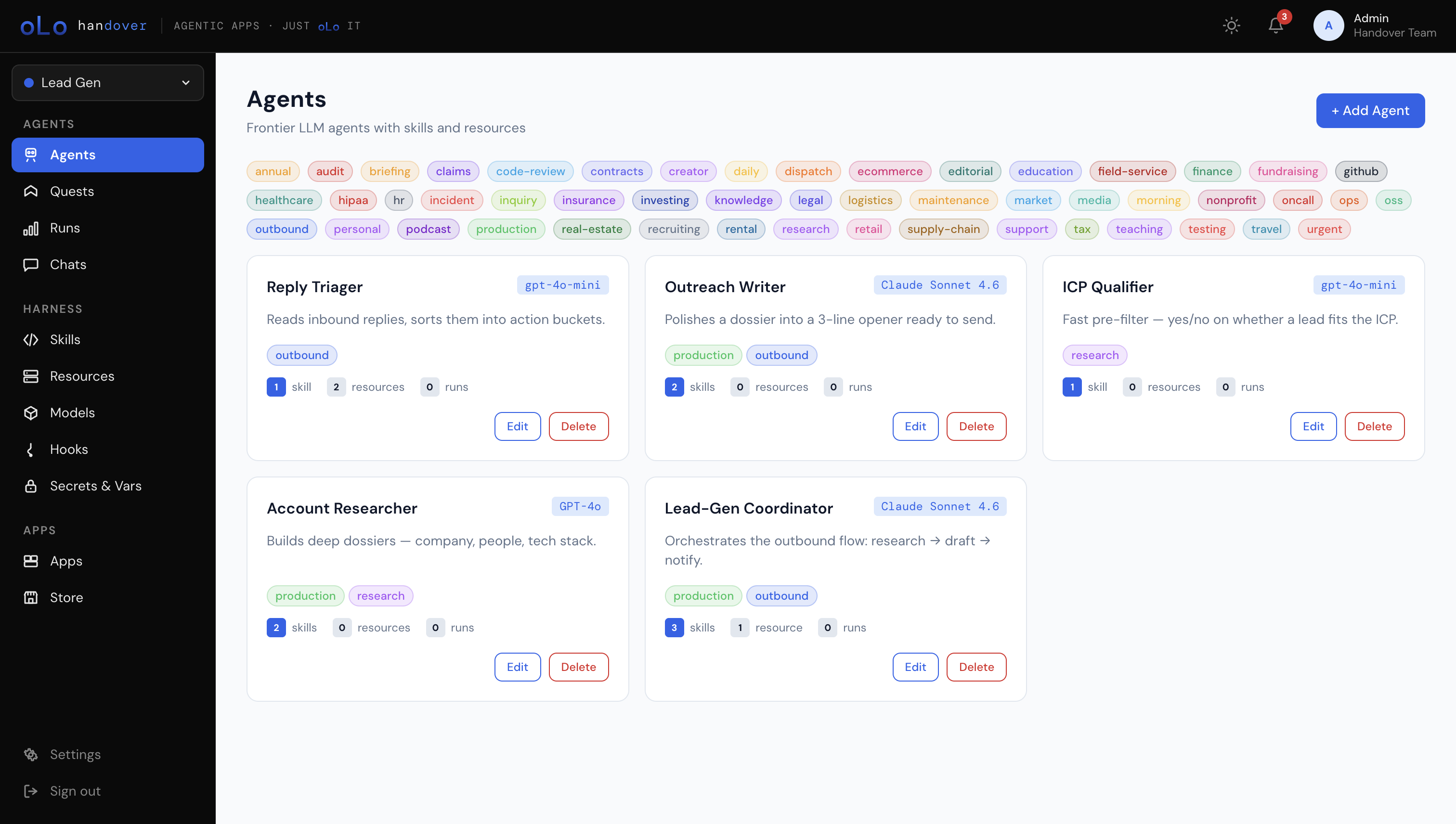 Agents page