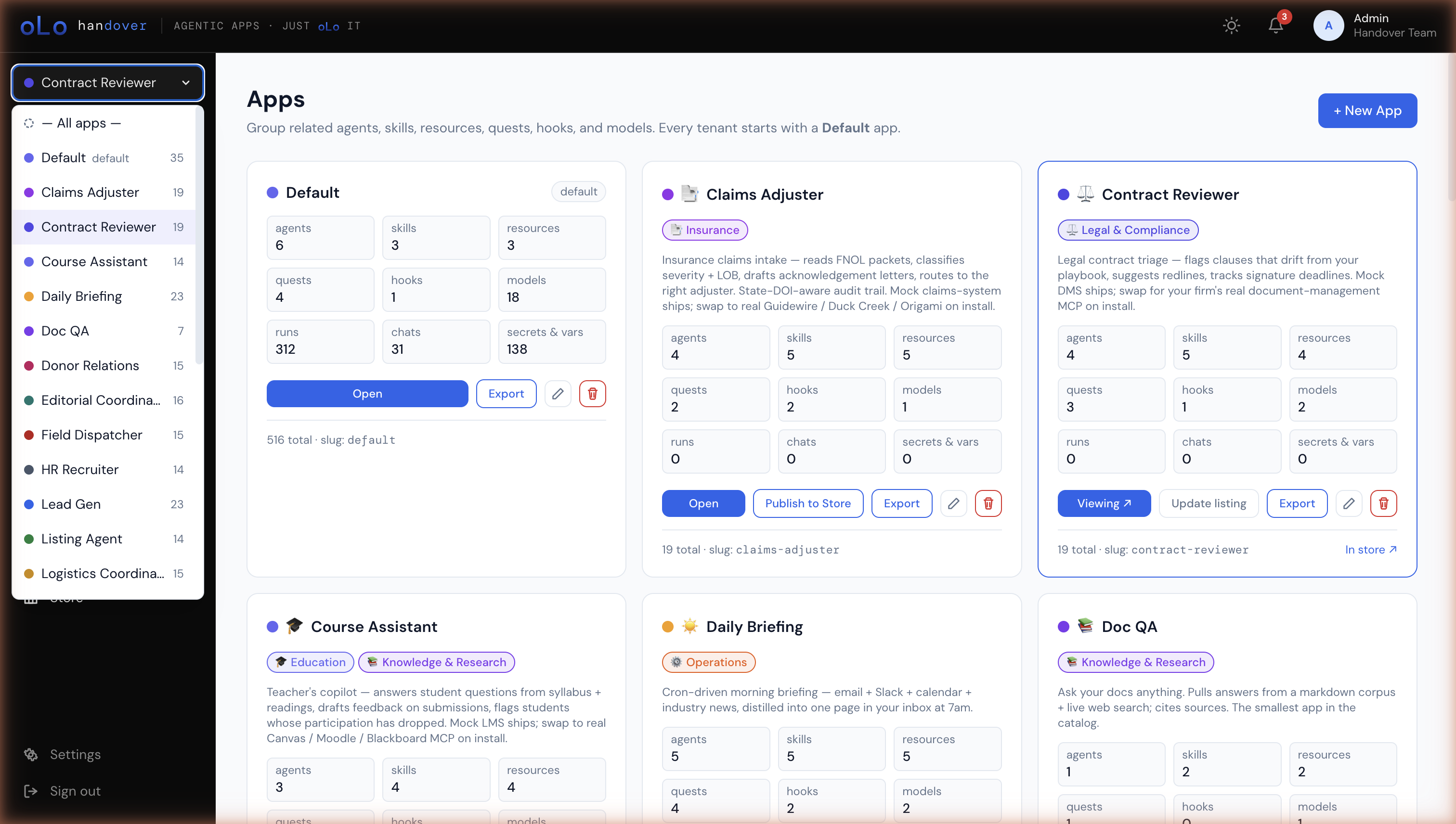Handover Apps page
